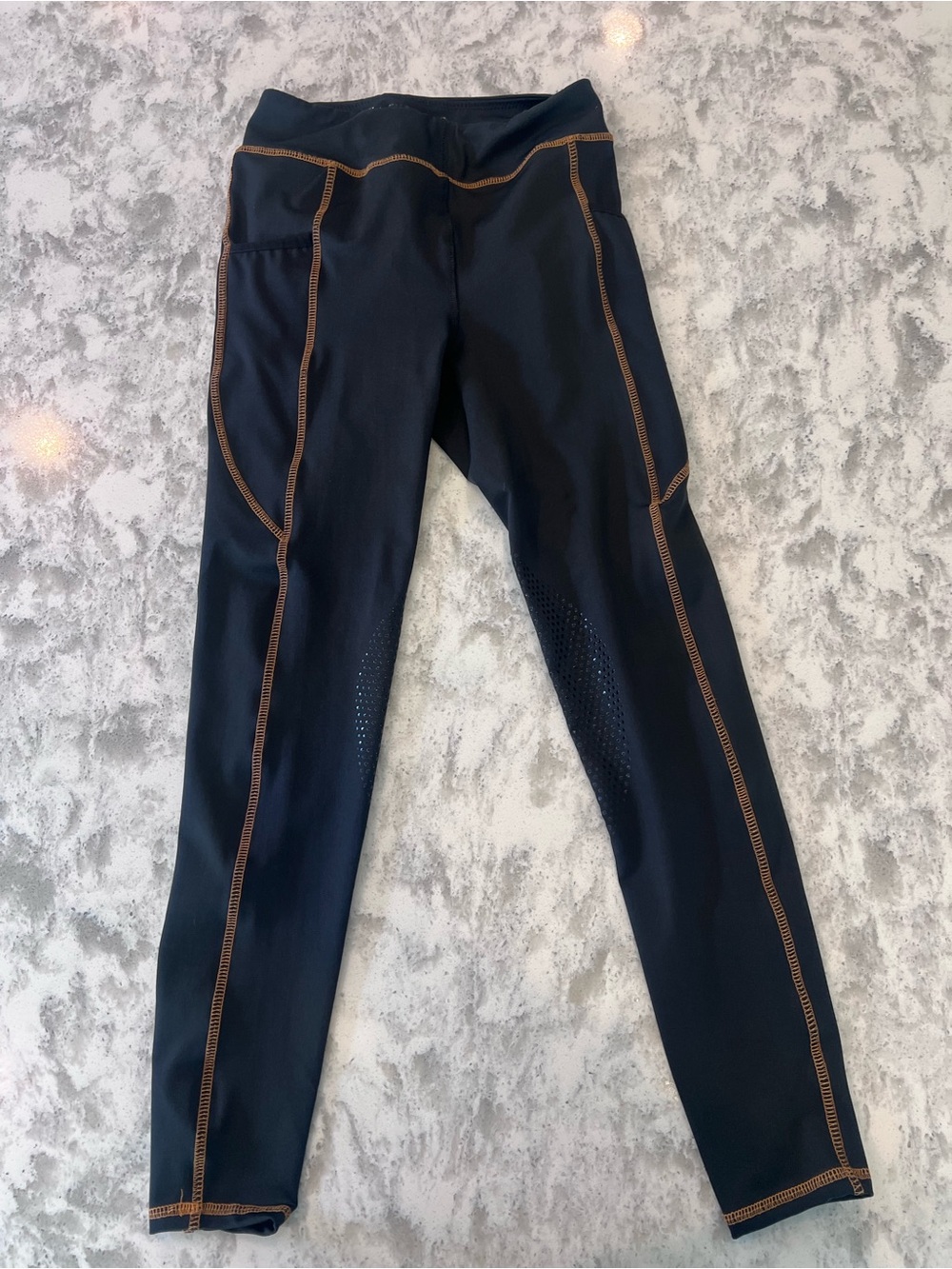 Youth Black Riding Leggings with Brown Contrast Stitching
